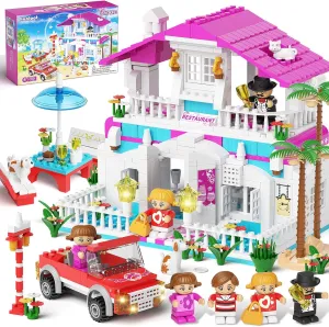 Block Set House for Girls 6 7 8 9 10 11 12  Years Old,Little Girl Christmas Birthday Gift, STEM Building Education Kids Toys, Including Critters and Cars, 552 Pieces Block Friends House