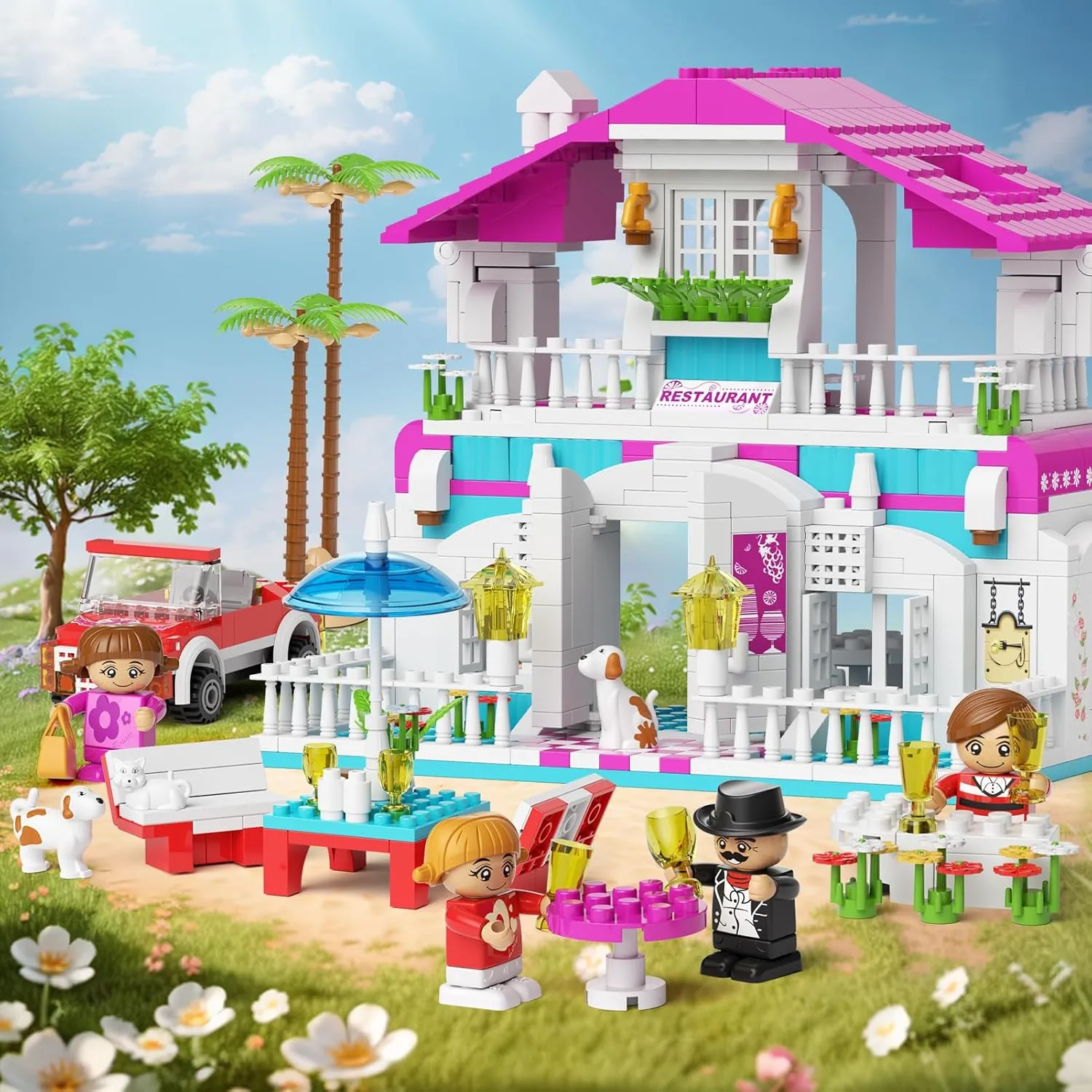 Block Set House for Girls 6 7 8 9 10 11 12  Years Old,Little Girl Christmas Birthday Gift, STEM Building Education Kids Toys, Including Critters and Cars, 552 Pieces Block Friends House