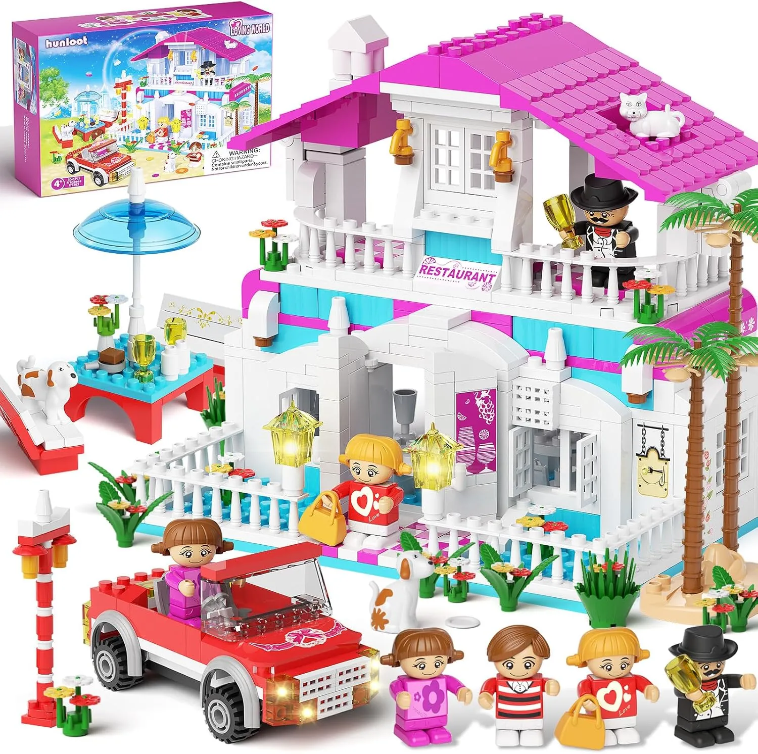 Block Set House for Girls 6 7 8 9 10 11 12  Years Old,Little Girl Christmas Birthday Gift, STEM Building Education Kids Toys, Including Critters and Cars, 552 Pieces Block Friends House