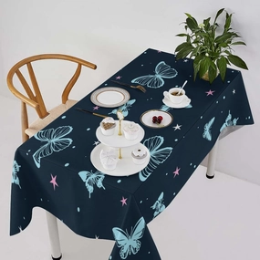 Blue Butterfly Tablecloth, Cartoon Colorful Butterfly Pink Starry Sky Star Print Tablecloth for Camping Indoor Outdoor Decor 55x75in