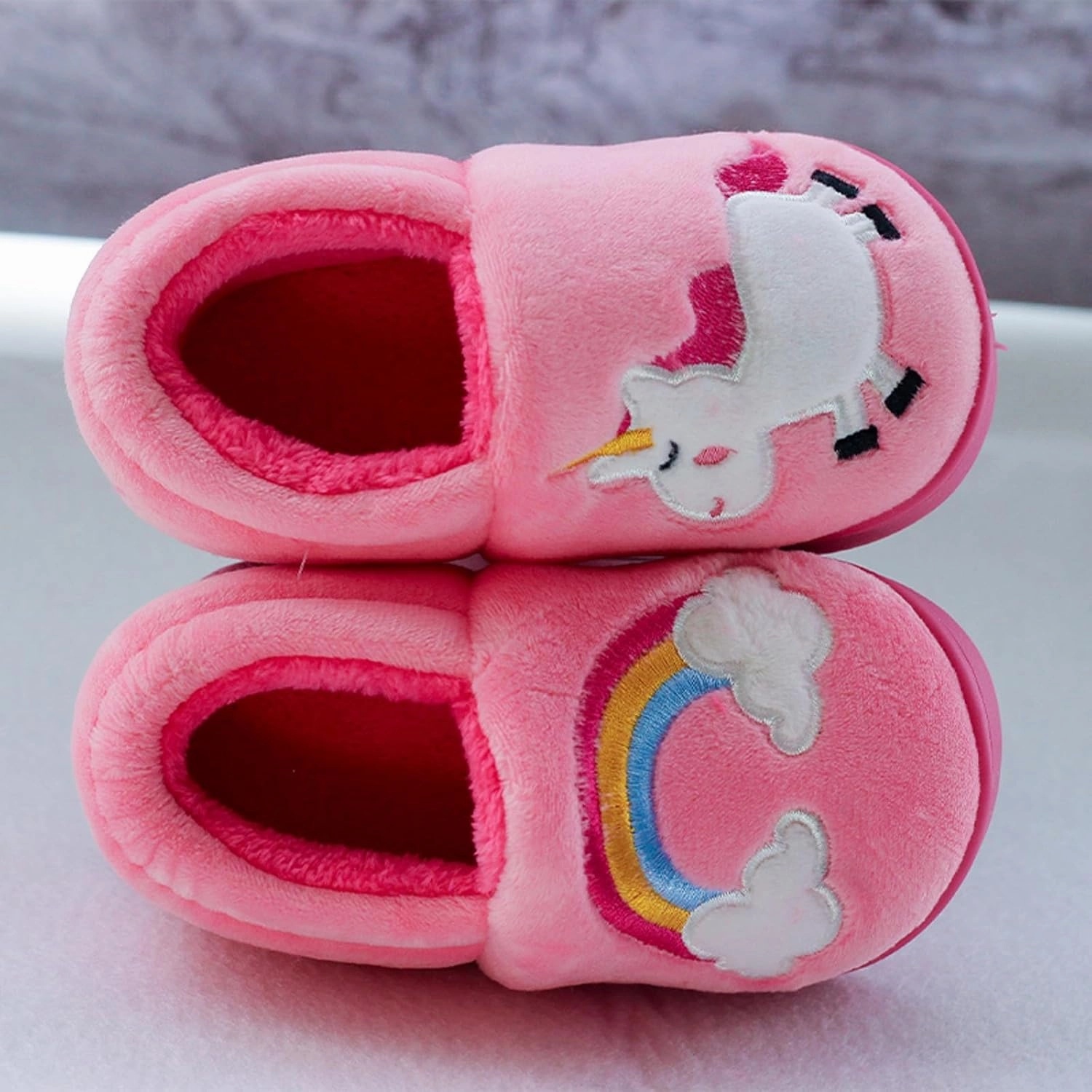 BMINFEE Garden Shoes Girls Cute Slippers Cartoon Memory Cotton Children's Plush Warm Winter Home shoes Boys Unisex Slides