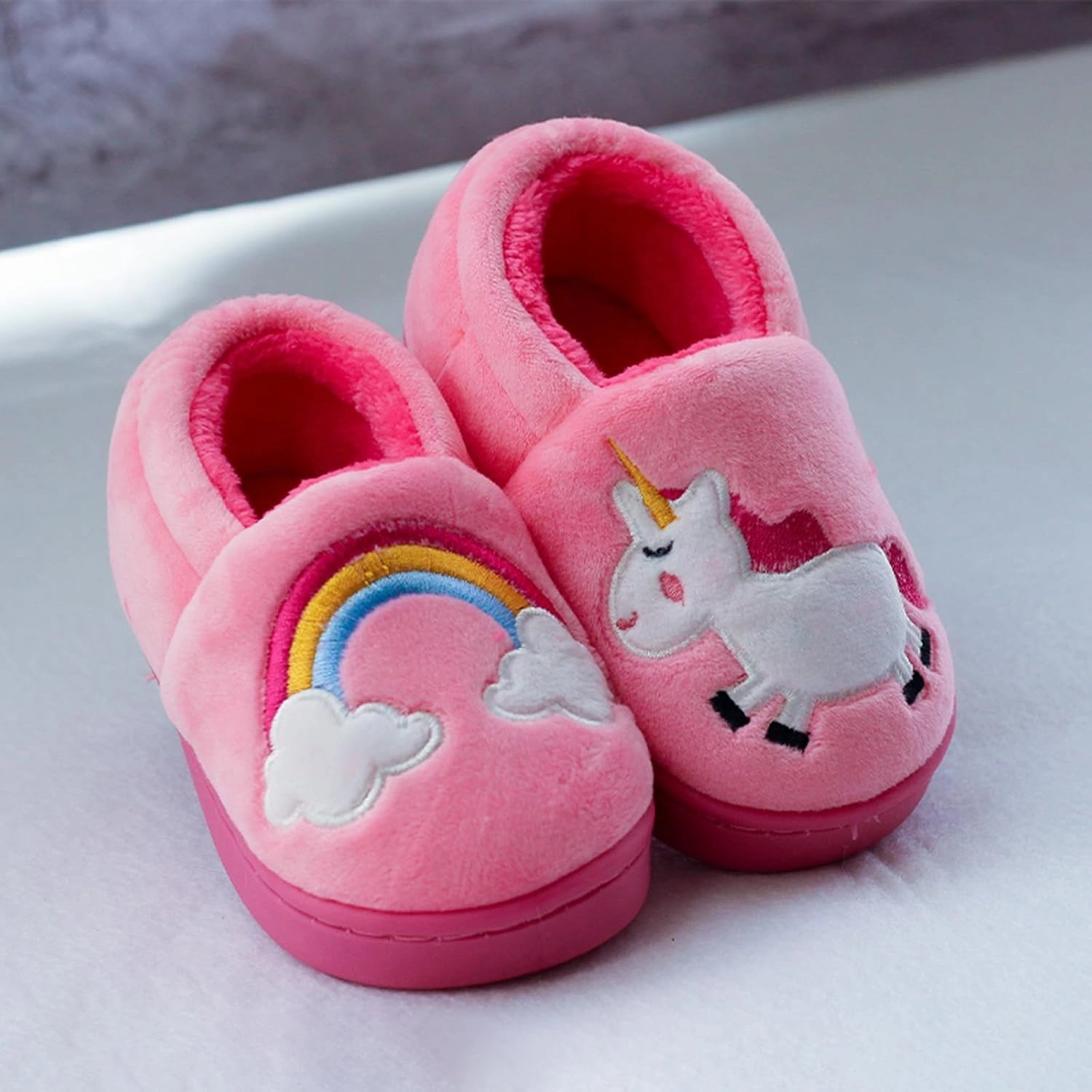 BMINFEE Garden Shoes Girls Cute Slippers Cartoon Memory Cotton Children's Plush Warm Winter Home shoes Boys Unisex Slides
