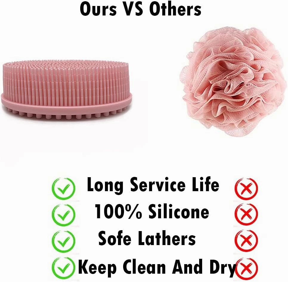 Body Exfoliating Scrub Shower Brush, 2-Sided Silicone Bristles for Wet & Dry Brushing, Gentle Massage and Fine Cleansing, Care for Baby, Adults, Old, Hair/Body Wash Scrubber 3PCS Blue/304(3pcs Green)