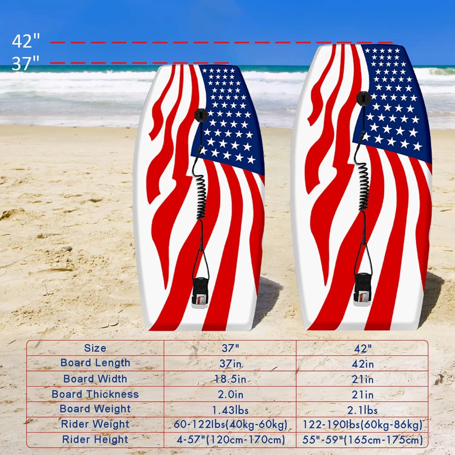 Bodyboard for Beach 37 / 42 Inch Premium Body Board Super Lightweight Surf Boards with EPS Core Wrist Leash HDPE Slick Bottom Perfect Surfing for Teens Adults Kids Beginners and Any Surf Rider Level