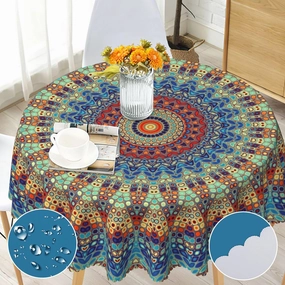 Boho Round Tablecloth 60 inch, Bohemian Circle Table Cloth Cover, Stain Resistance, Water Repellent and Wrinkle-Free, Colorful Tablecloths Decor for Home Kitchen Dining Party Patio Indoor and Outdoor