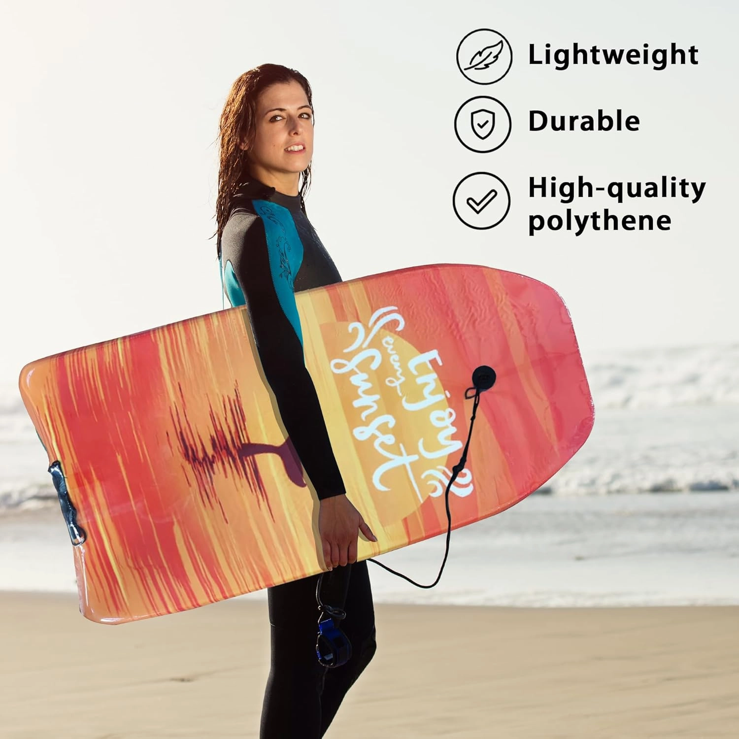 Boogie Boards for Beach – Lightweight and Durable Bodyboard for Surfing for Adults with Premium Leash and Slick Bottom