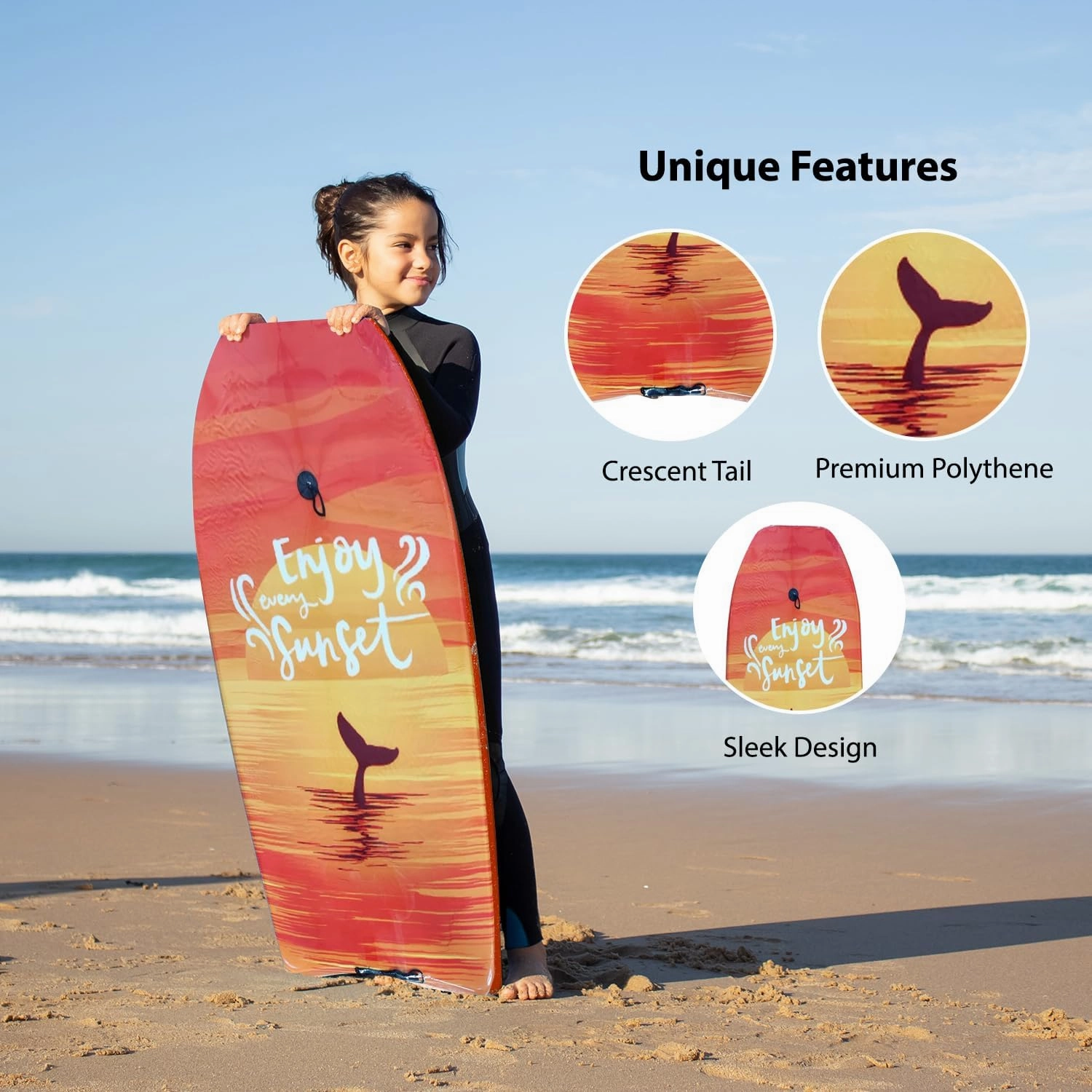 Boogie Boards for Beach – Lightweight and Durable Bodyboard for Surfing for Adults with Premium Leash and Slick Bottom