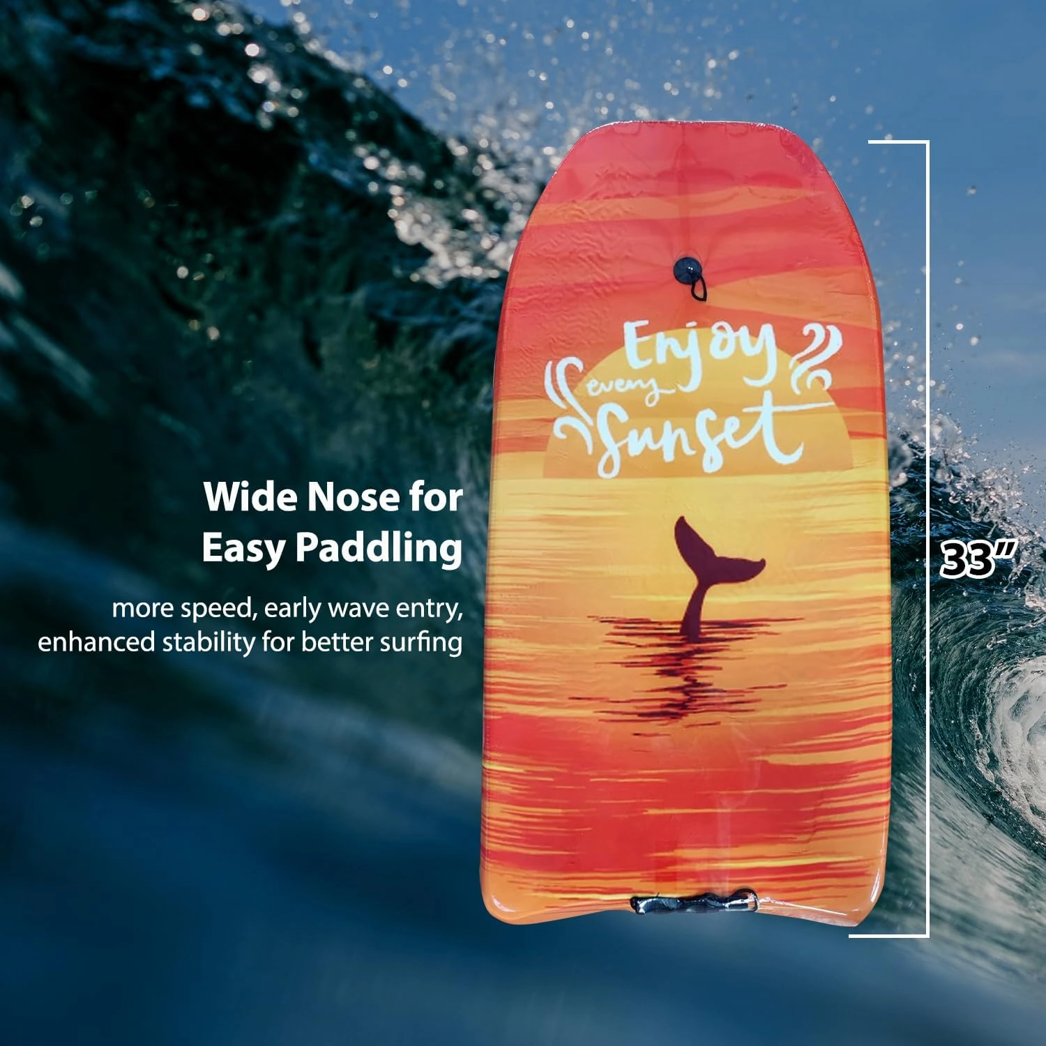 Boogie Boards for Beach – Lightweight and Durable Bodyboard for Surfing for Adults with Premium Leash and Slick Bottom