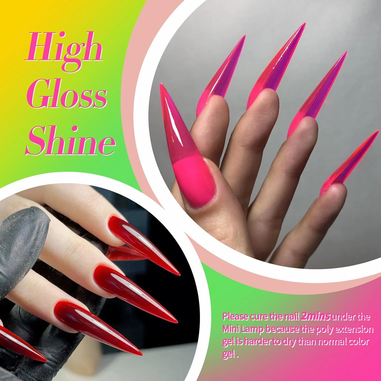 BORN PRETTY Neon Extension Nail Gel Kit-6 Colors Gel Kit Neon Pink Blue All-In-1 with Nail Lamp Base Top Coat Set Nail Forms French Manicure Set