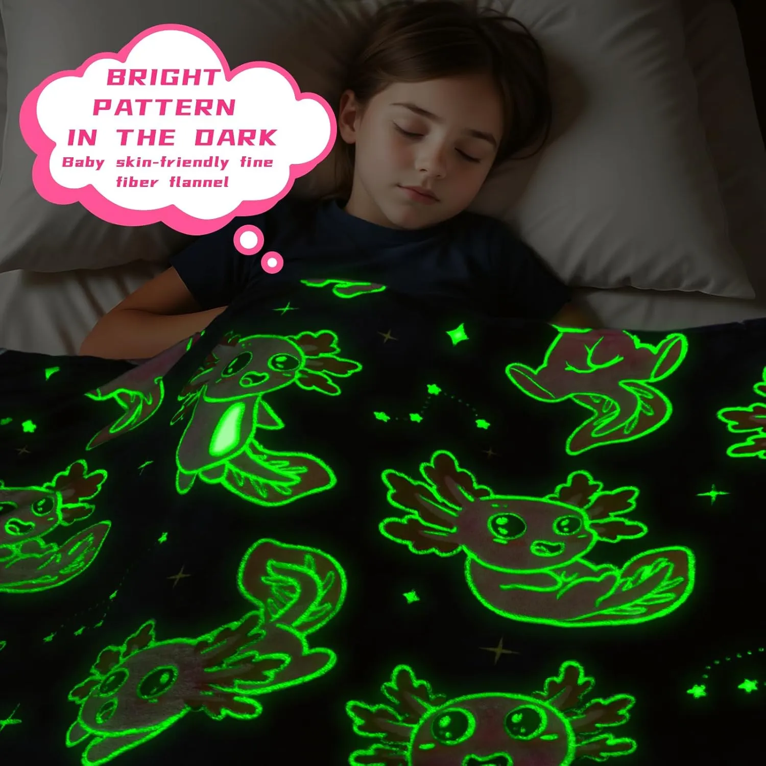 BORORO Glow in The Dark Axolotl Blanket - Soft, Cozy, Cute 50x60 inch Salamander Blanket Gifts for Kids