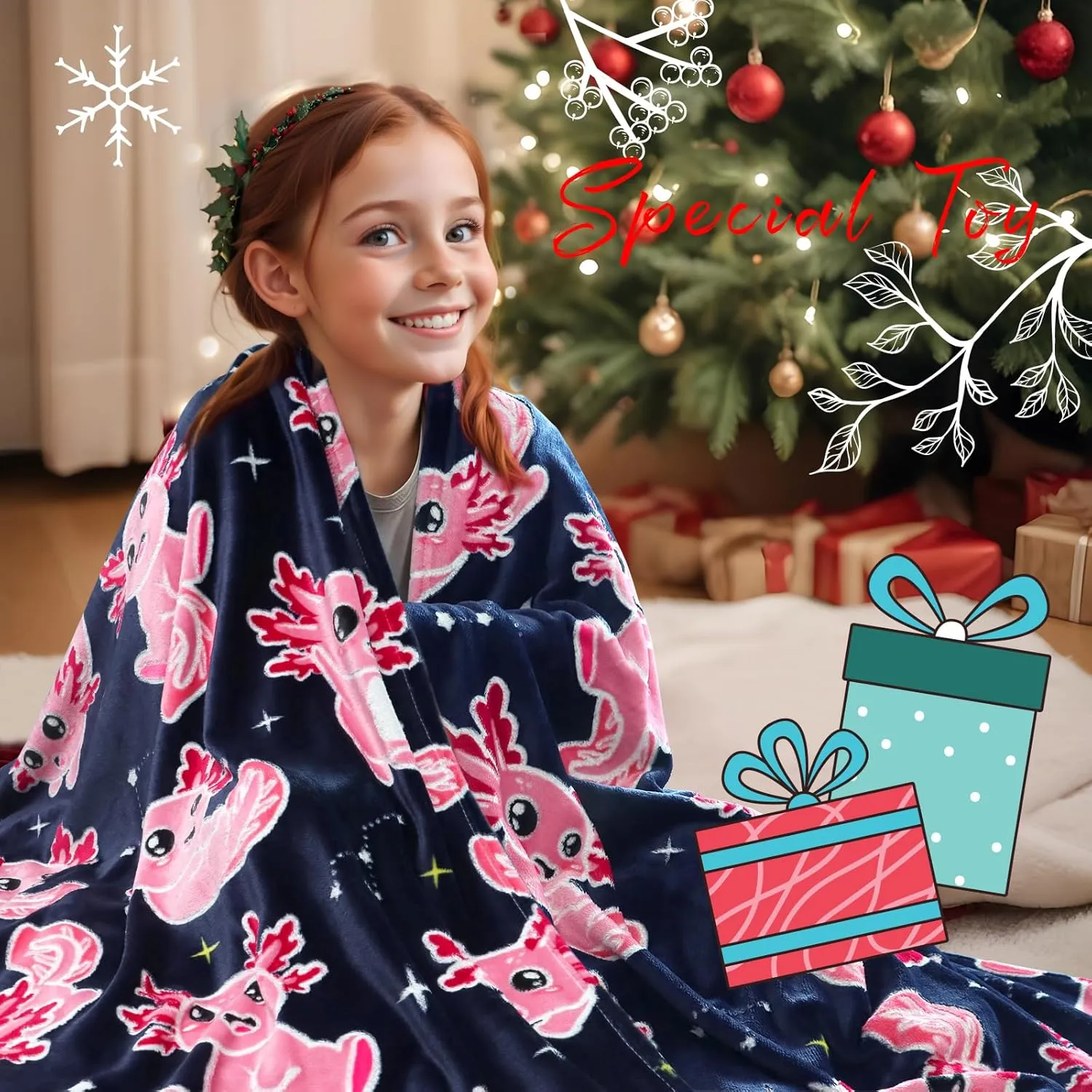 BORORO Glow in The Dark Axolotl Blanket - Soft, Cozy, Cute 50x60 inch Salamander Blanket Gifts for Kids
