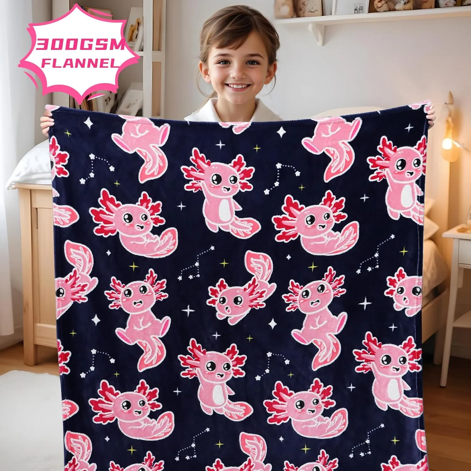BORORO Glow in The Dark Axolotl Blanket - Soft, Cozy, Cute 50x60 inch Salamander Blanket Gifts for Kids