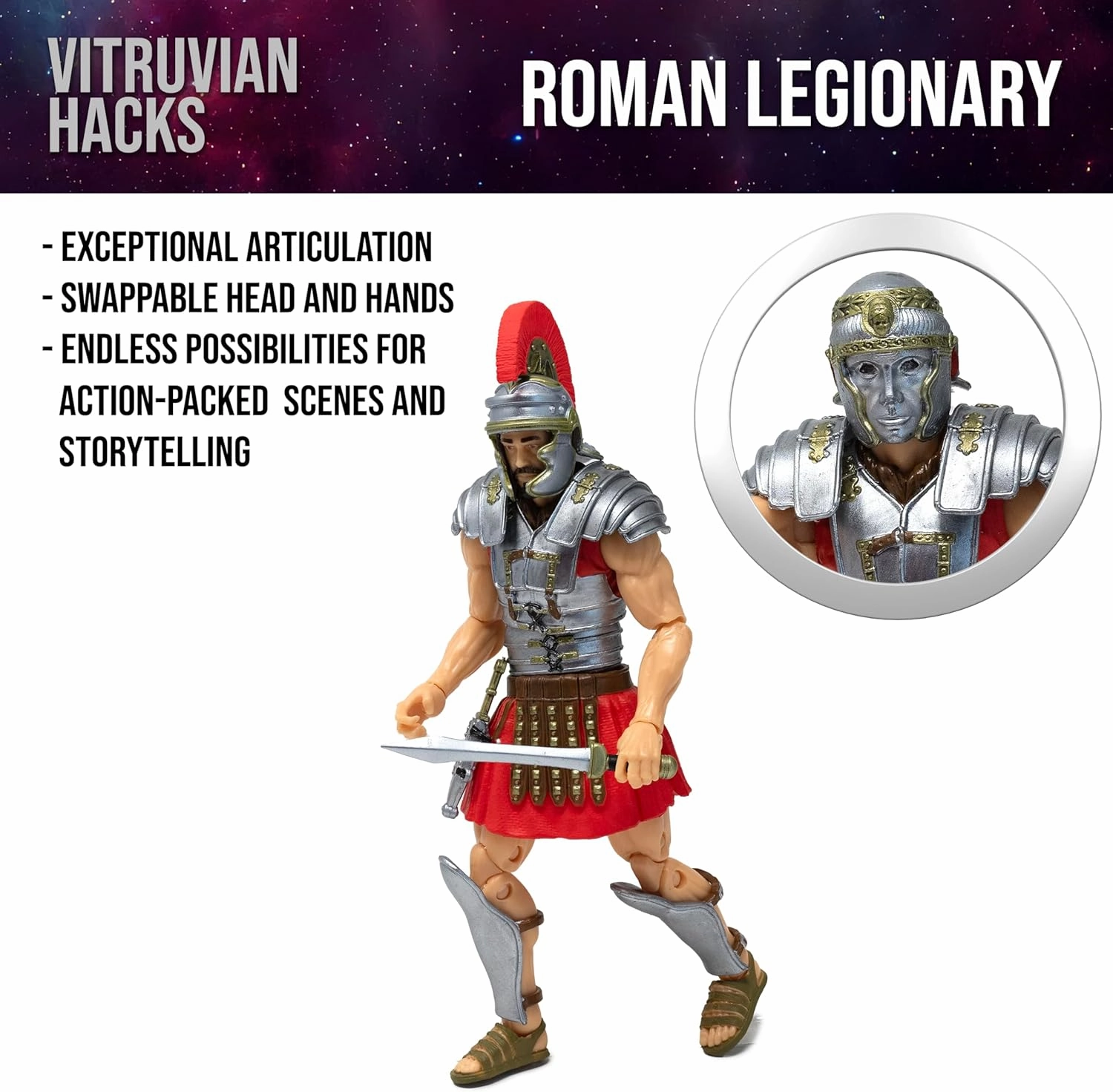 Boss Fight Studio Vitruvian H.A.C.K.S. 10th Anniversary Edition Roman Legionary Action Figure - Highly Articulated Collectible & Customizable Figurine with Interchangeable Parts and Accessories - 1:18