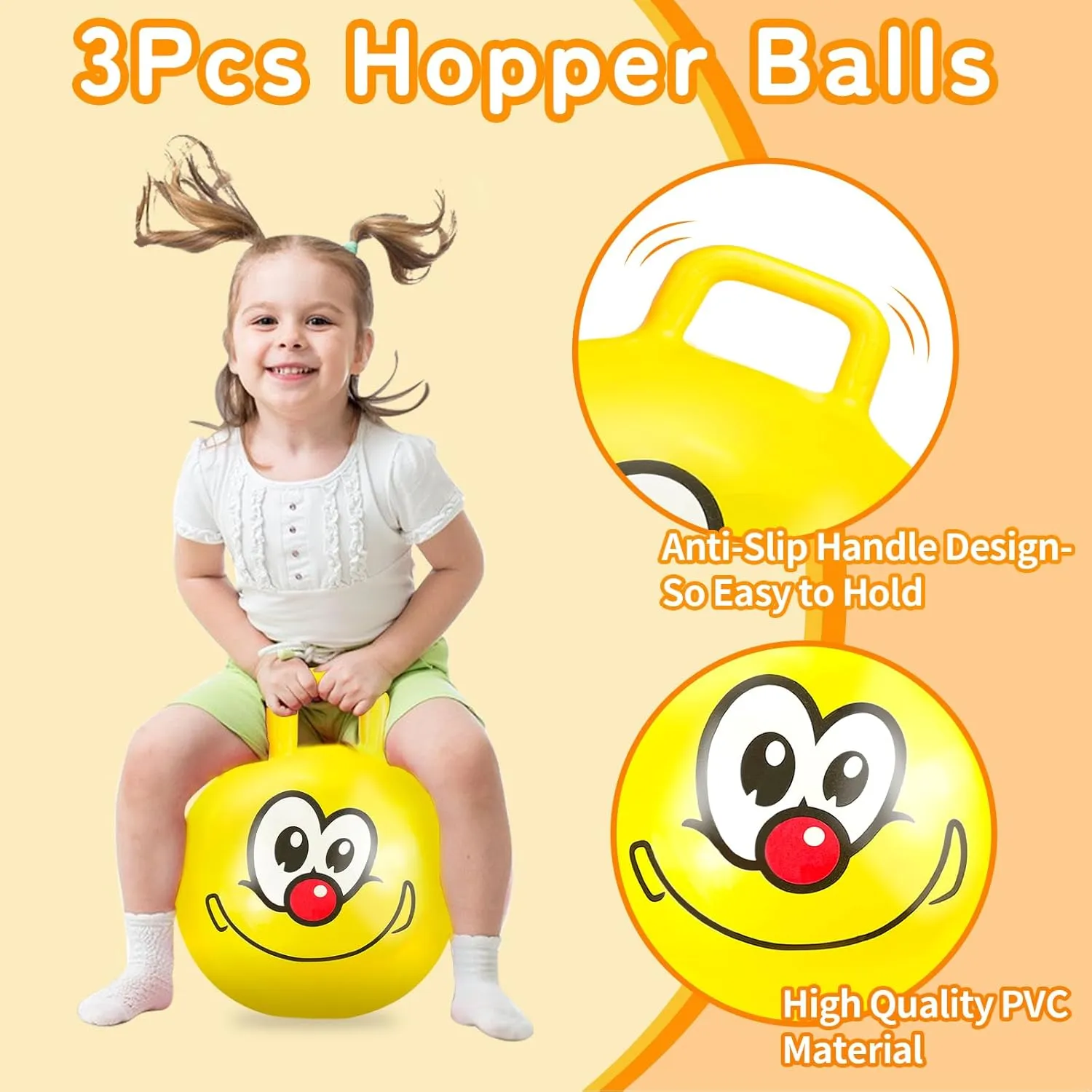Bounce Balls with Handles for Kids, 3 Pack Hopper Ball for Kids 3-6, Hippity Hop Balls 18 Inch with Air Pump, Jumping Bouncing Ball Ride On Toys for Sports Games Balance Exercise Indoor Outdoor Fun