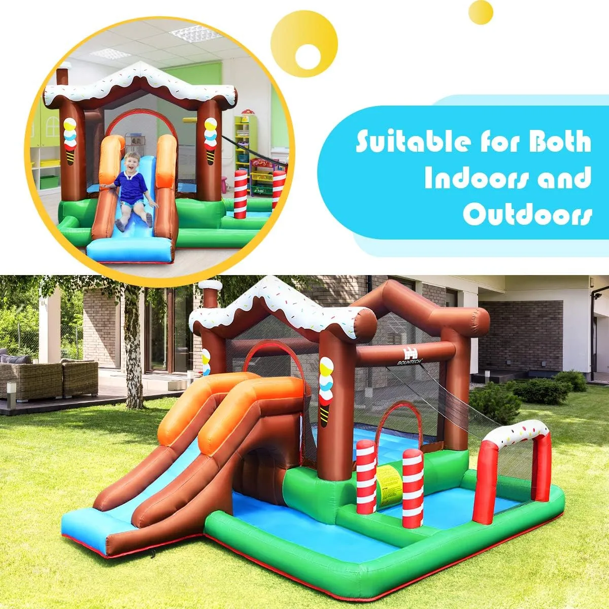 BOUNTECH Inflatable Bounce House, Bouncy House for Toddler Kids 5-12 Ages Indoor Outdoor Party Family Fun w/480w Blower, Large Ball Pit, Basketball Rim, Blow up Jumping Castle for Birthday Party Gifts