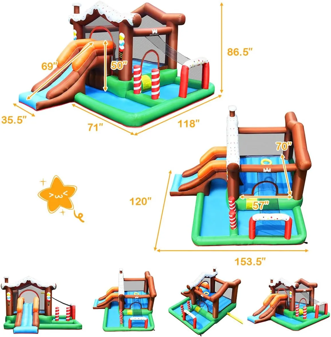 BOUNTECH Inflatable Bounce House, Bouncy House for Toddler Kids 5-12 Ages Indoor Outdoor Party Family Fun w/480w Blower, Large Ball Pit, Basketball Rim, Blow up Jumping Castle for Birthday Party Gifts