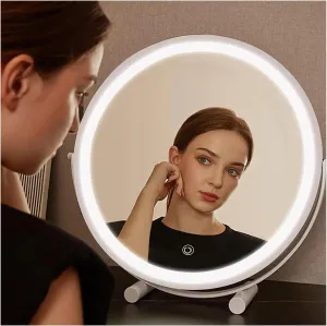 Boyuan 12 Inch Lighted Makeup Mirror, Light Up Mirror with Smart Touch 3 Colors Dimmable, Vanity Mirror with Lights, Tabletop Mirror, Rechargeable, 360° Rotation for Makeup & Skincare
