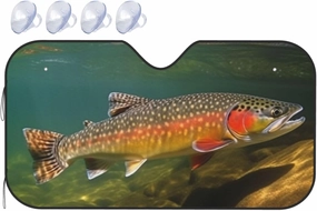 Brook Trout Fly Fishing Car Windshield Sun Shade Cover, Foldable Car Front Window Sunshade for Most Cars, Auto Sun Shield Heat Protector for Front Window Sun Visor Shield Medium