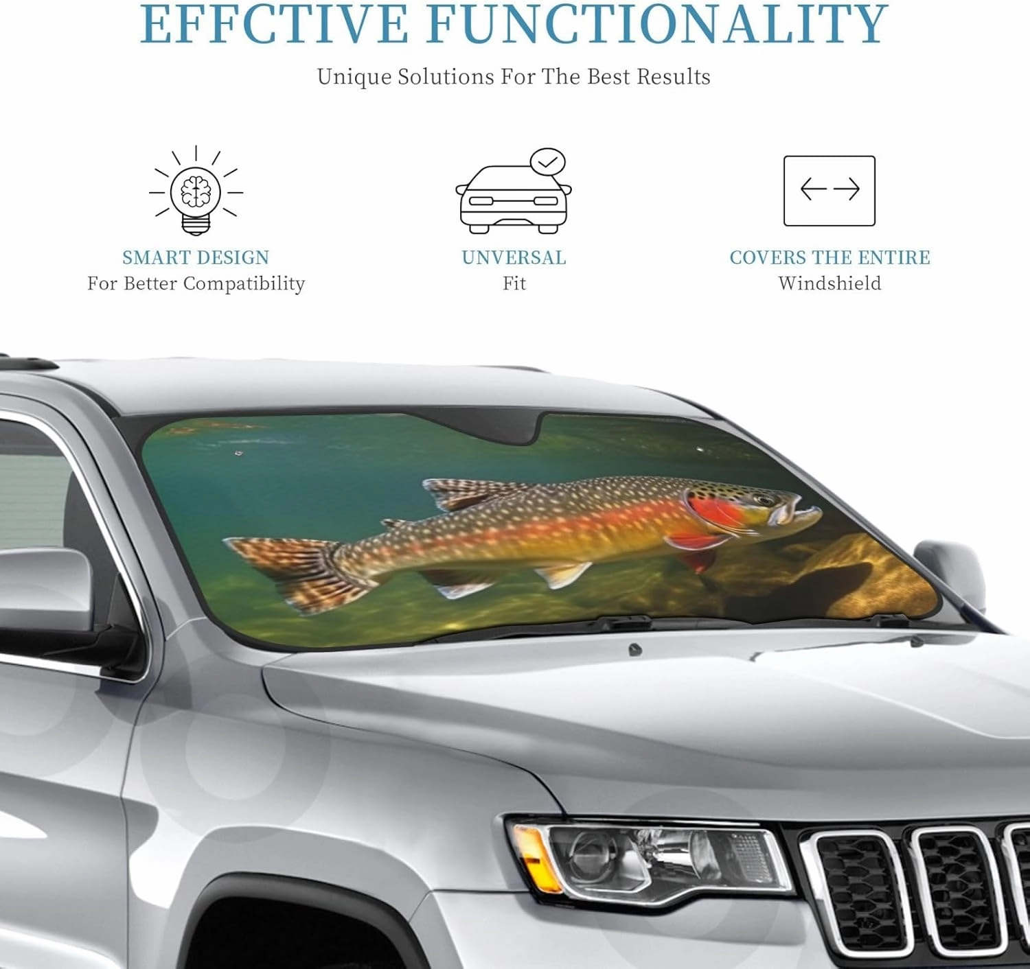 Brook Trout Fly Fishing Car Windshield Sun Shade Cover, Foldable Car Front Window Sunshade for Most Cars, Auto Sun Shield Heat Protector for Front Window Sun Visor Shield Medium