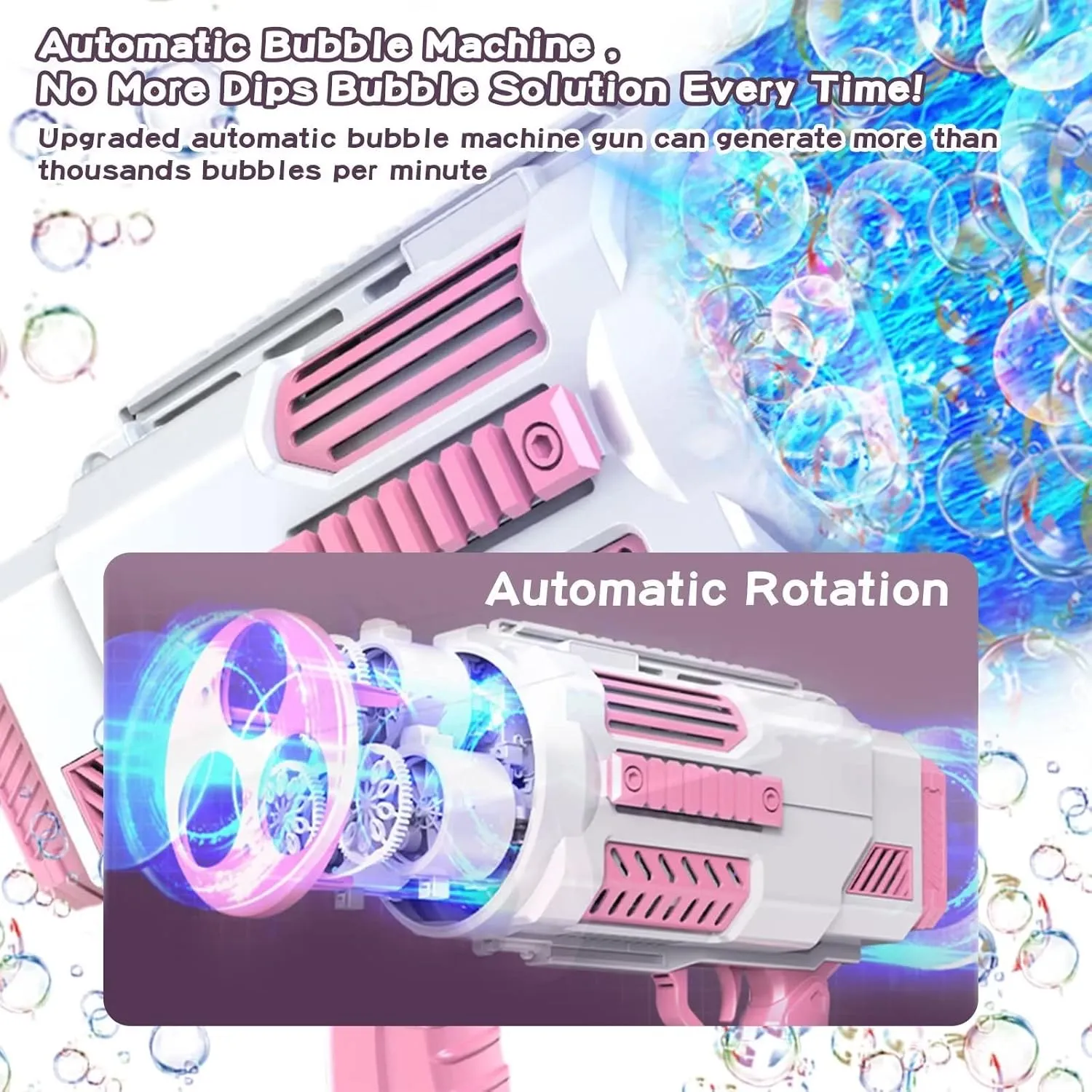 Bubble Machine Automatic Bubble Gun with Bubble Refill Solution, Bubbles Kids Toys for Girls Boys 3 4 5 6 7 8 9 10 11 12 Years Old, Summer Fun Outdoor Toy Birthday Party Favors Gifts