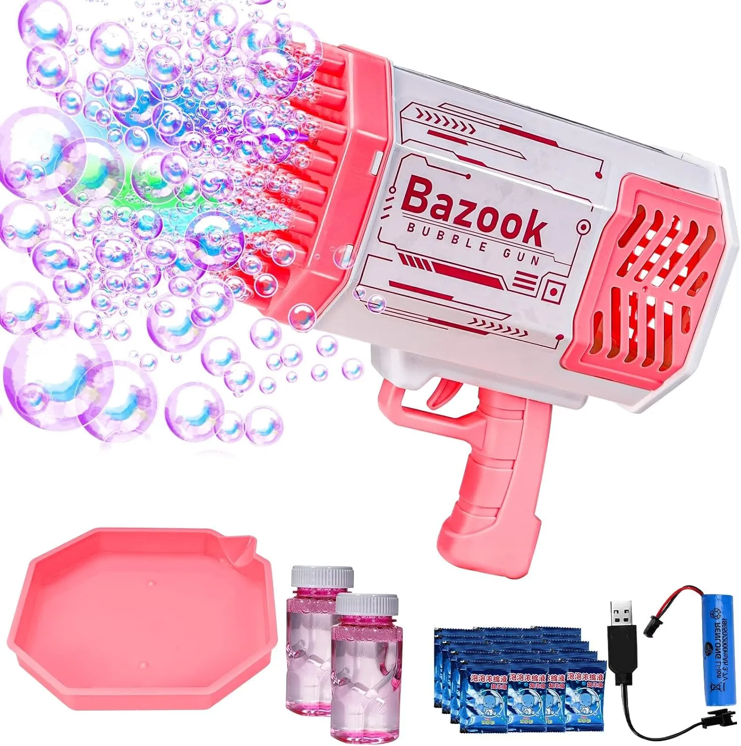 Bubble Machine Maker, Bubbles Kids Toys with Thousands Bubbles and Colorful Lights, Pink Outdoor Toys Wedding Party Fun for Boys Girls, 69 Holes
