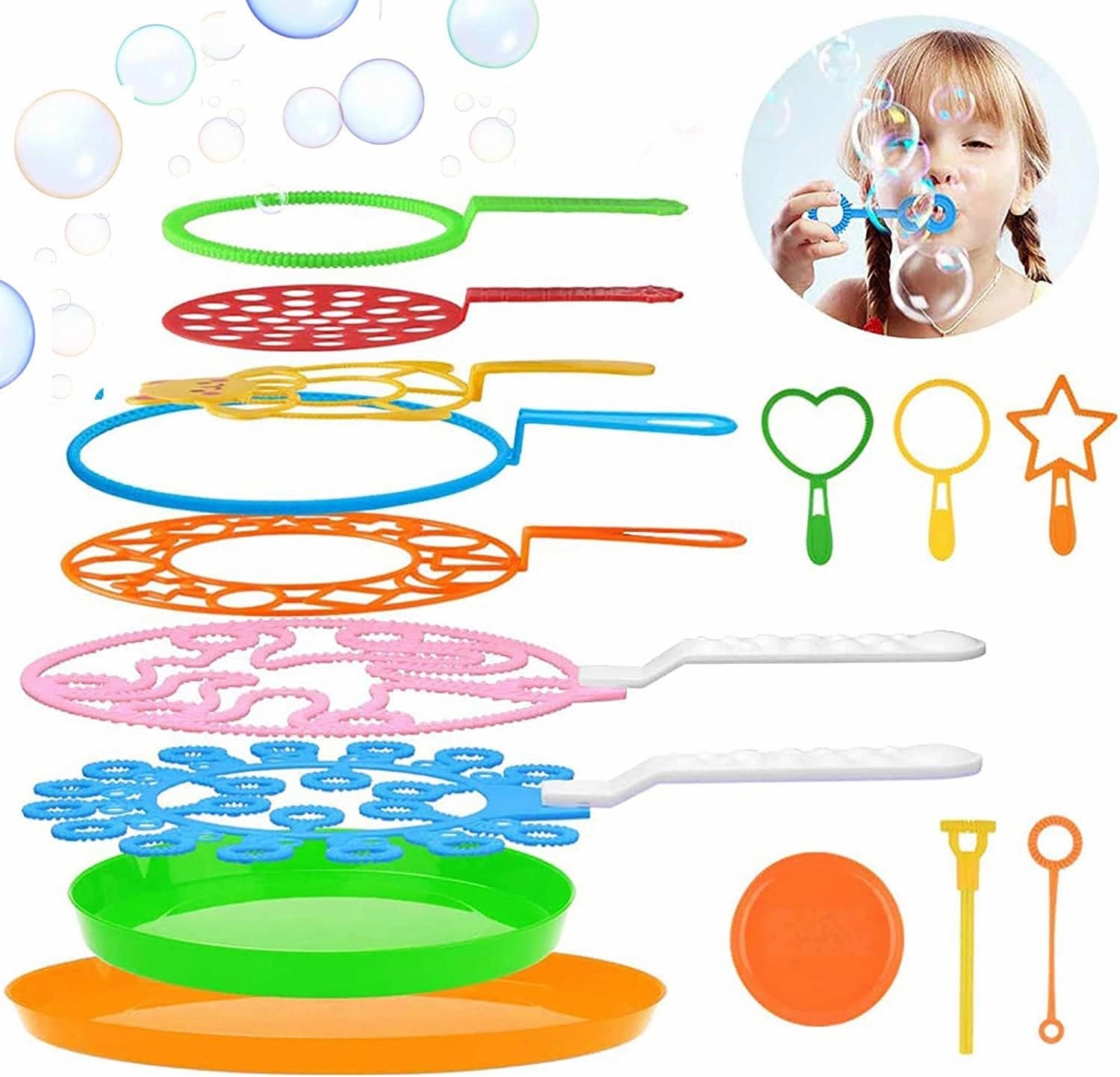 Bubble Wands Set - Big Bubbles Wand Funny Bubbles Maker with Tray, Nice for Outdoor Playtime & Birthday Party & Games, Suitable for All Age People