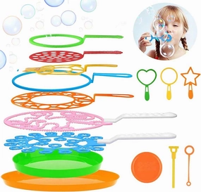 Bubble Wands Set - Big Bubbles Wand Funny Bubbles Maker with Tray, Nice for Outdoor Playtime & Birthday Party & Games, Suitable for All Age People