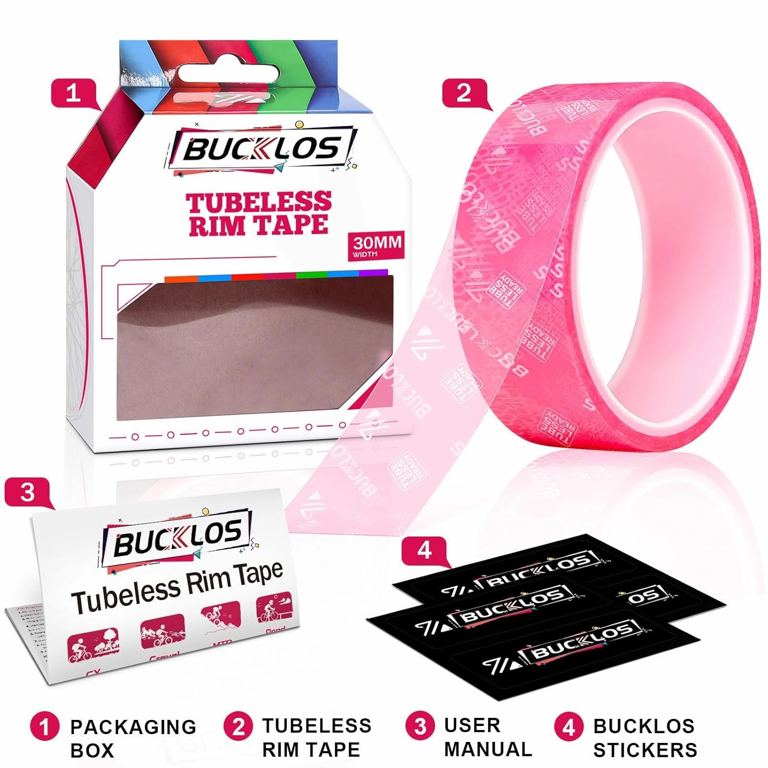 BUCKLOS Tubeless Rim Tape 17/19/21/23/25/28/30/32/35mm Width x 10m Length, Bike Wheel Rim Tape Suitable for Tubeless MTB/Road/Gravel Bikes Wheel Carbon Tubeless Kit -30mm