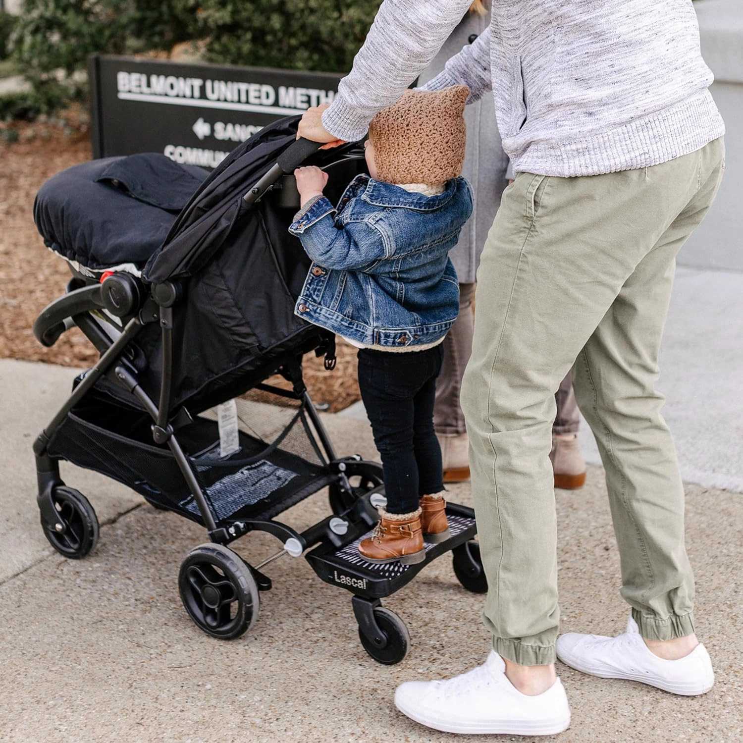 BuggyBoard Mini Universal Stroller Board, Fits 90% of Strollers Including UPPAbaby, Baby Jogger, Bugaboo, Stroller Attachment for Toddler to Ride & Stand, Max Weight 66 lbs, Black