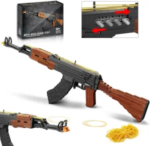 Building Block Gun for Adults, 1: 1 AKM-47 Model Gun That Shoot Rubber Band Educational Toys DIY Assembling Building Toys Set for Boys Age 14 , Collectible Gift for Military Weapon Toy Lovers,1166Pcs