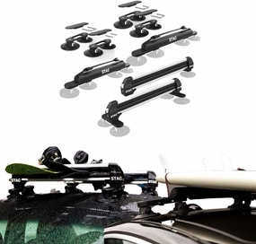 Bundle 3 Pack - No-Drill Universal Roof Rack Cross Bars Black   Surfboard Rack   Ski Attachment for roof Rack with 8 Industrial Vacuum Cups, Holds 1-3 Surfboards or up to 4 Pairs of Skis