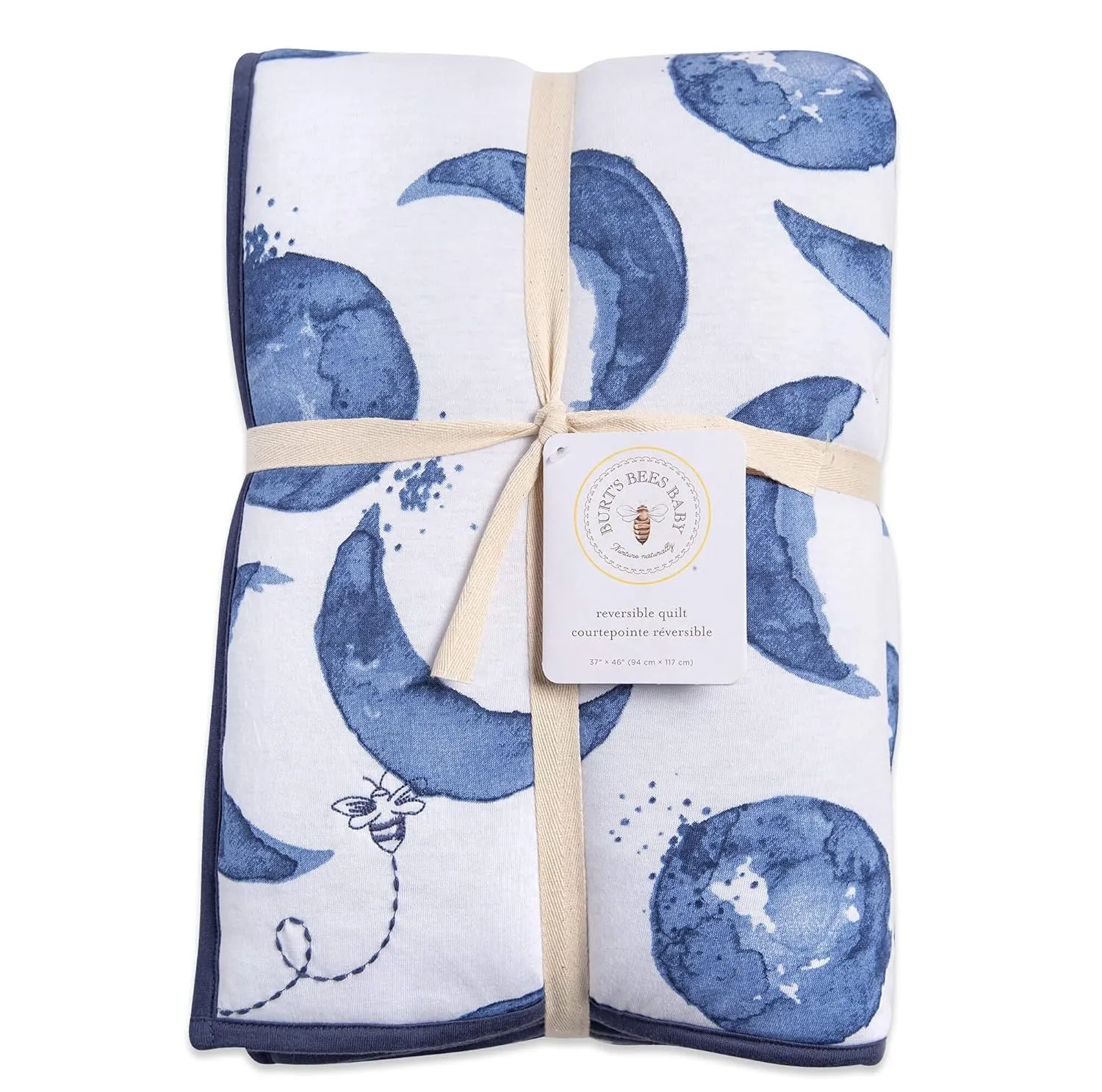 Burt's Bees Baby Reversible Blanket, Nursery, Stroller & Tummy-Time Organic Jersey Cotton Quilted Infant & Toddler Bedding