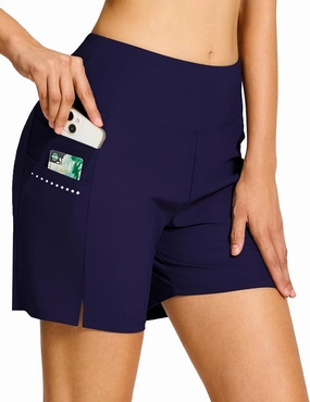BVVU Women's 5" High Waisted Swim Board Shorts with Pockets Liner Tummy Control UPF50  Quick Dry Beach Swimsuit Bottoms