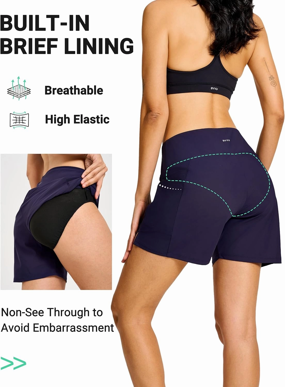 BVVU Women's 5" High Waisted Swim Board Shorts with Pockets Liner Tummy Control UPF50  Quick Dry Beach Swimsuit Bottoms