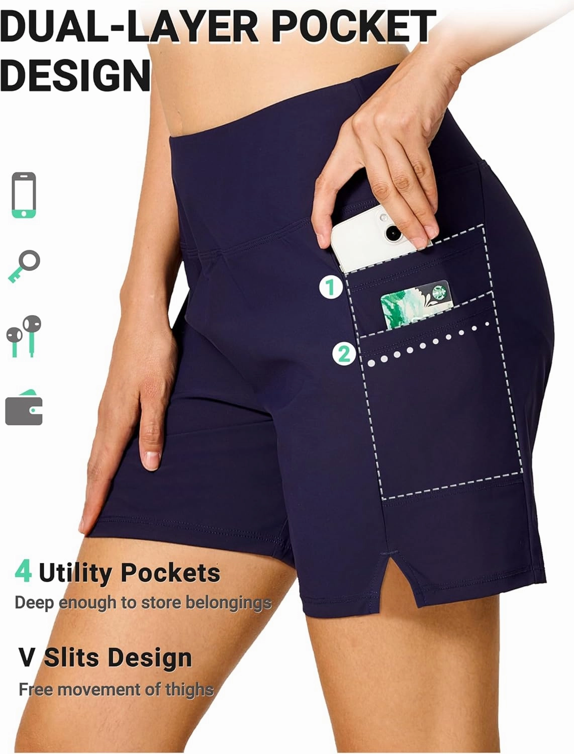 BVVU Women's 5" High Waisted Swim Board Shorts with Pockets Liner Tummy Control UPF50  Quick Dry Beach Swimsuit Bottoms