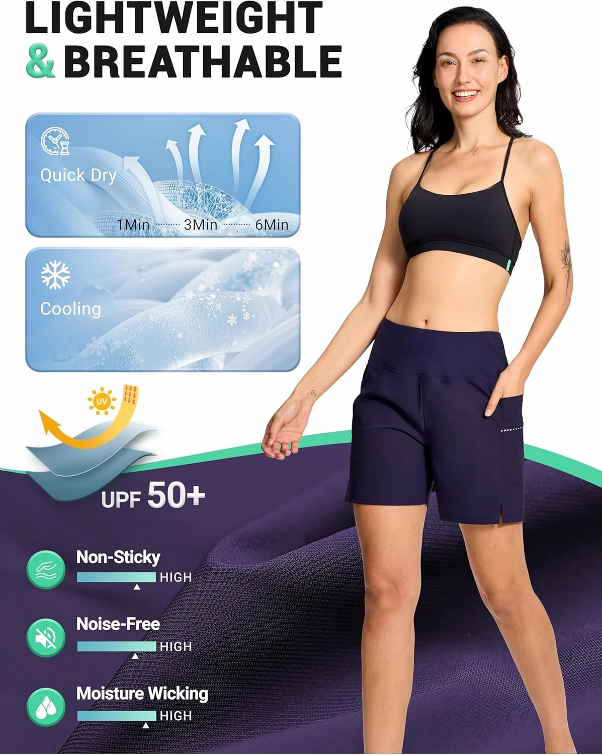 BVVU Women's 5" High Waisted Swim Board Shorts with Pockets Liner Tummy Control UPF50  Quick Dry Beach Swimsuit Bottoms
