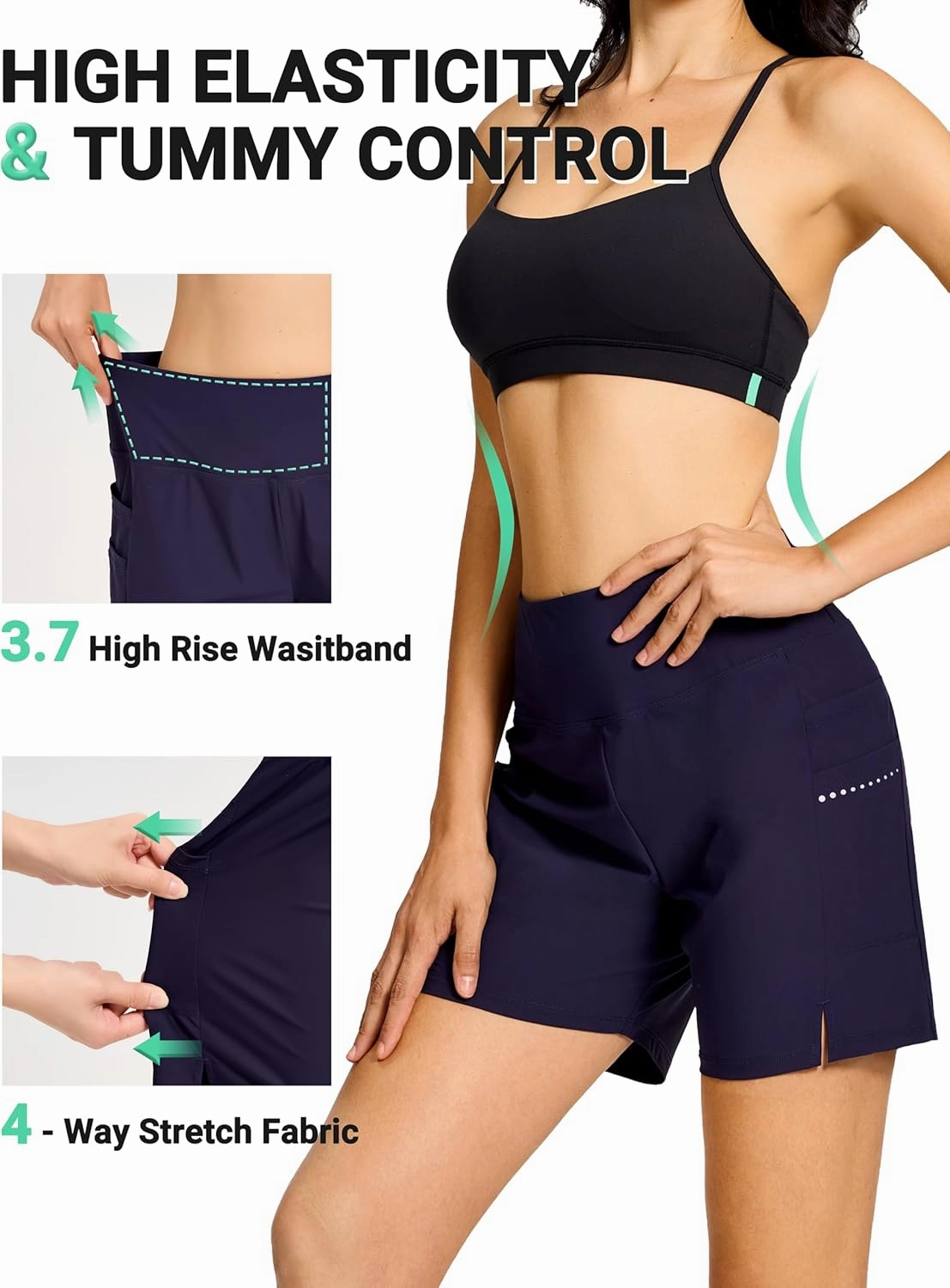 BVVU Women's 5" High Waisted Swim Board Shorts with Pockets Liner Tummy Control UPF50  Quick Dry Beach Swimsuit Bottoms