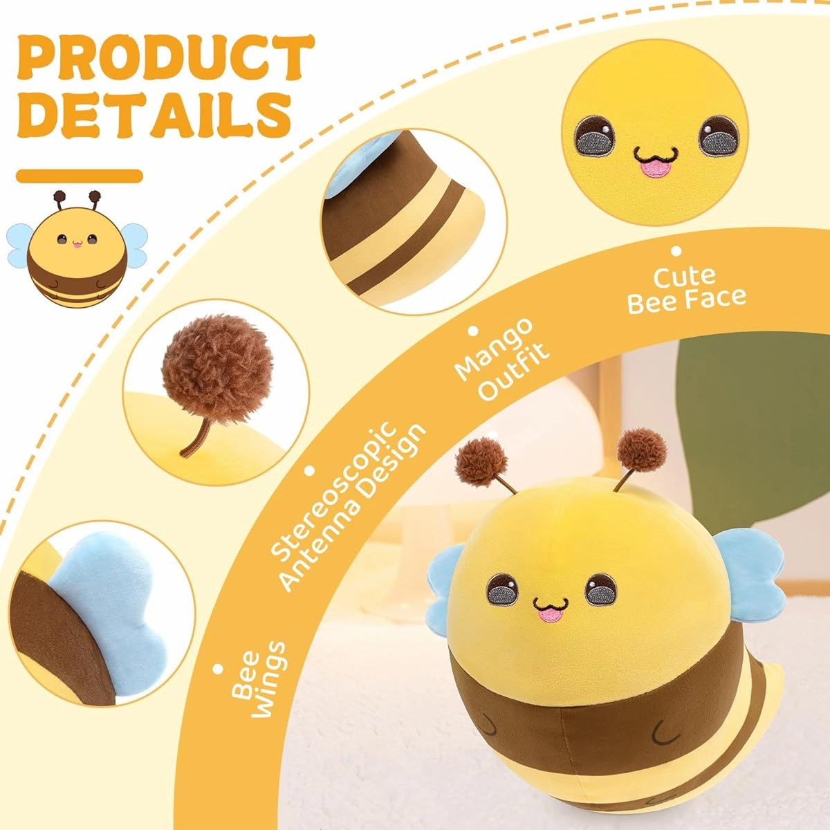 Caaaat Cute Stuffed Animal Fruit Stuffed Pillow Funny Bee Throw Pillow Soft Food Shape Hugging Pillow Stuffed Animal Boys Girls Birthday Toy 8.3 Inch