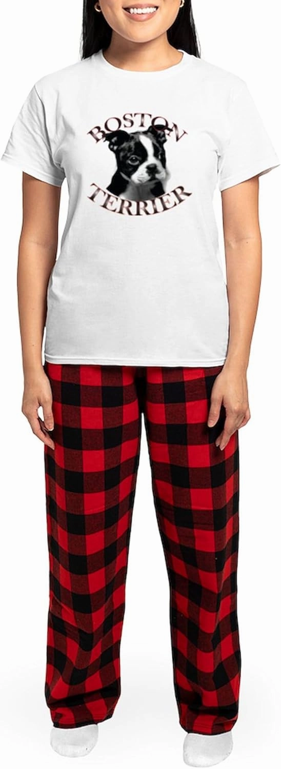CafePress Boston Terrier Women's Light Pajamas Women's Novelty Cotton Pajama Set, Comfortable PJ Sleepwear