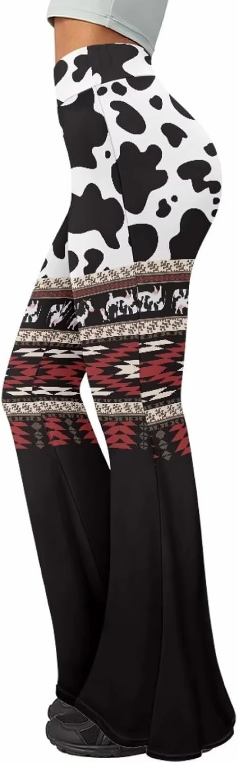 Camo Flared Leggings for High Waist Tummy Control, Women's Yoga Pants, Female Soft Lounge Pants for Sports Gym