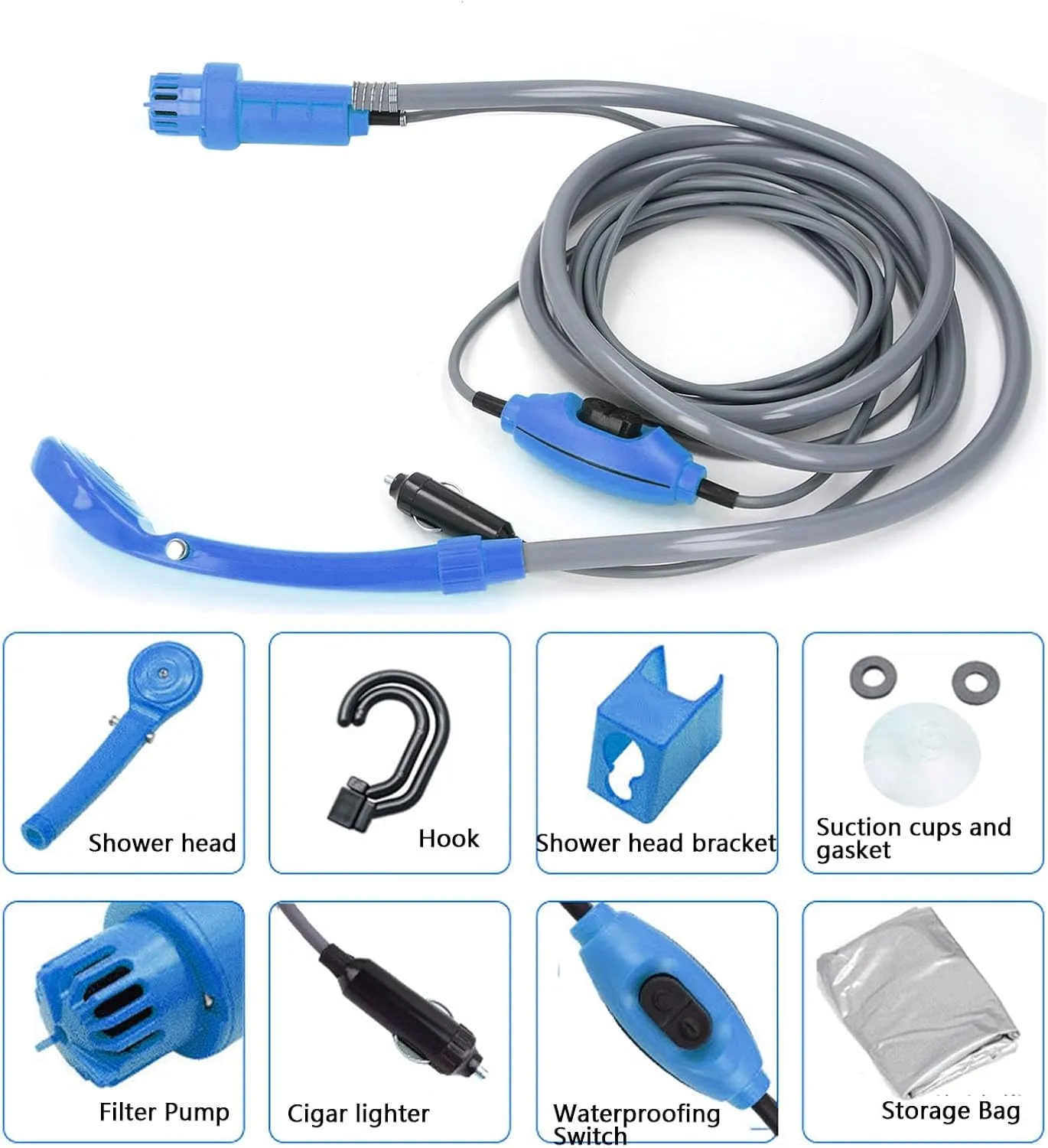 Camping Travel Shower, Adjustable Water Flows Portable Car Shower Kit Leakproof Water Pumps for Camping Hiking Outdoor Travel