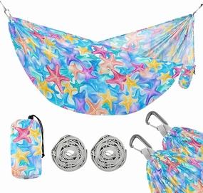 Camping Hammock Outdoor Hammocks for Outside Starfish Watercolor Colorful Beach Trees Portable Lightweight with Pockets Tree Straps Indoor