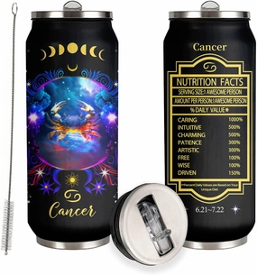 Cancer Constellation Tumbler - Zodiac Stainless Steel Cup for Men Women Astrology Fans - Birthday Gifts With Straw Lid - 17 Oz Coffee Mug Car Cup