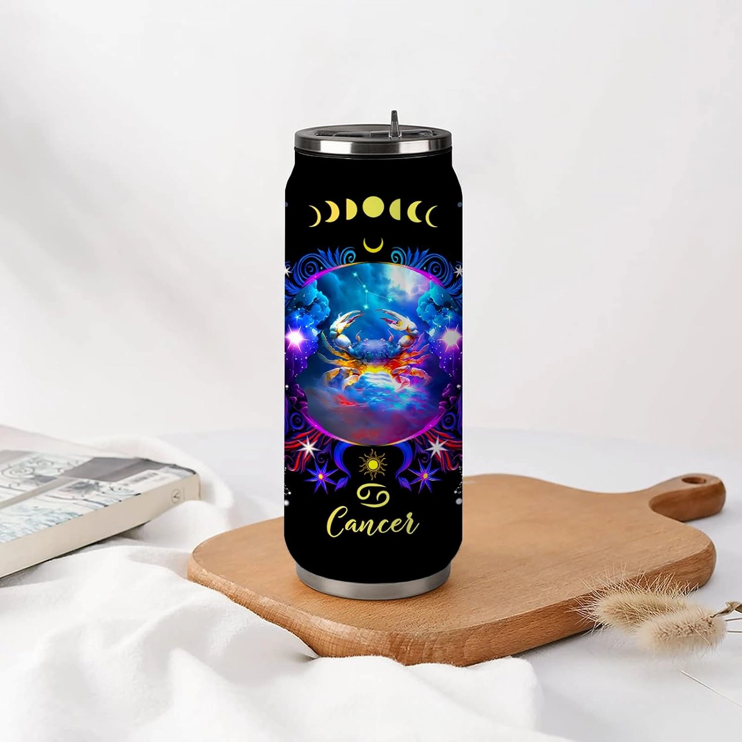 Cancer Constellation Tumbler - Zodiac Stainless Steel Cup for Men Women Astrology Fans - Birthday Gifts With Straw Lid - 17 Oz Coffee Mug Car Cup