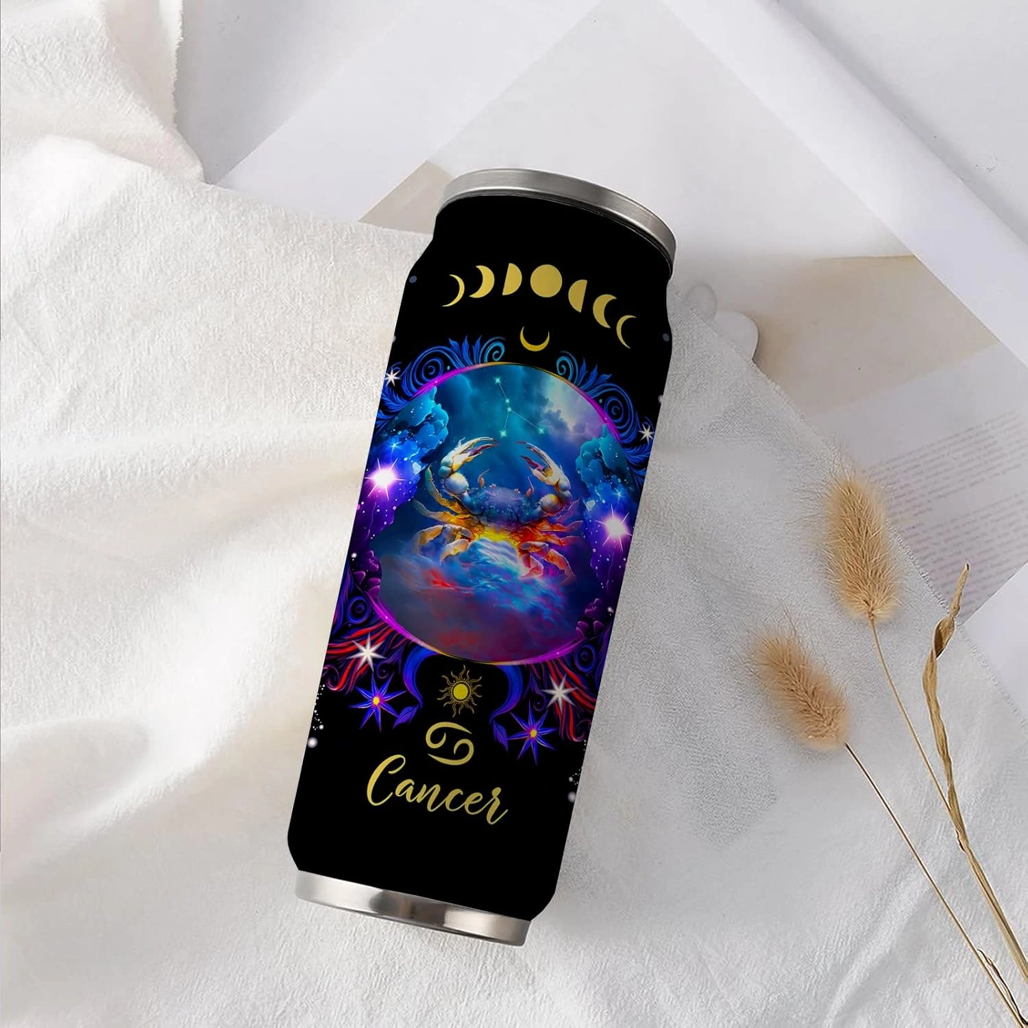 Cancer Constellation Tumbler - Zodiac Stainless Steel Cup for Men Women Astrology Fans - Birthday Gifts With Straw Lid - 17 Oz Coffee Mug Car Cup