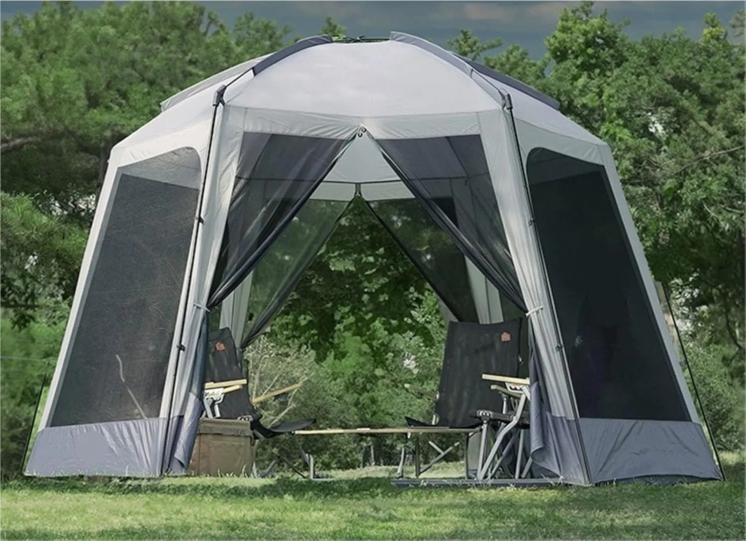 Canopy Tent Outdoor Camping Silver Coated Tent Hexagonal Awning Rainproof Sunshade