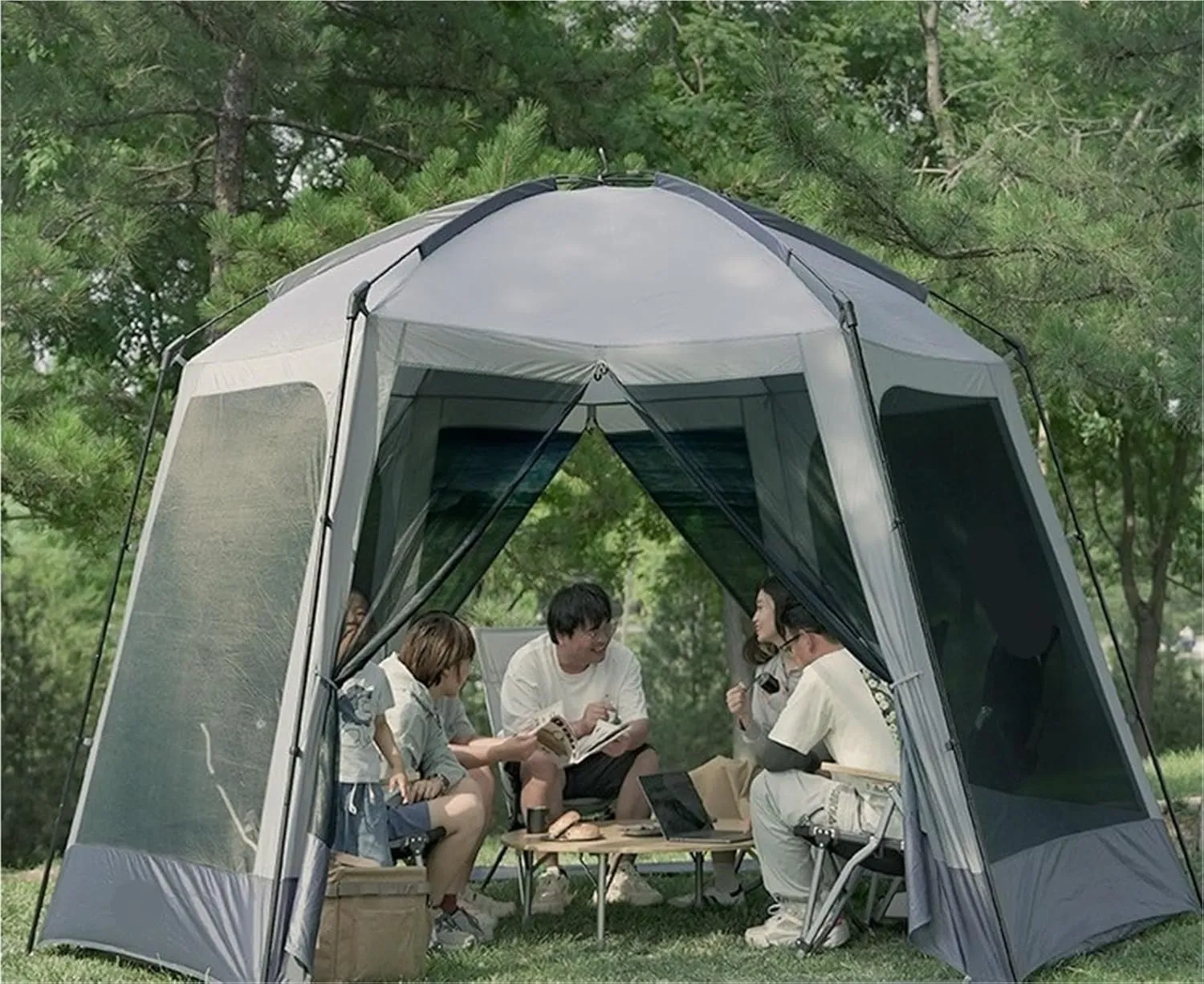 Canopy Tent Outdoor Camping Silver Coated Tent Hexagonal Awning Rainproof Sunshade