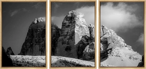 Canvas Print Wall Art Set Mountain Top Below White Clouds Nature Wilderness Photography Realism Southwest Landscape Ultra Black and White for Living Room, Bedroom, Office - 24"x36"x3 Natural