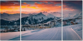 Canvas Wall Art Popular alpine ski resort colorful sunrise France Framed Large Wall Art For Living Room Bedroom Kitchen Office Paintings Artwork Wall Decor 3 Piece Wall Art