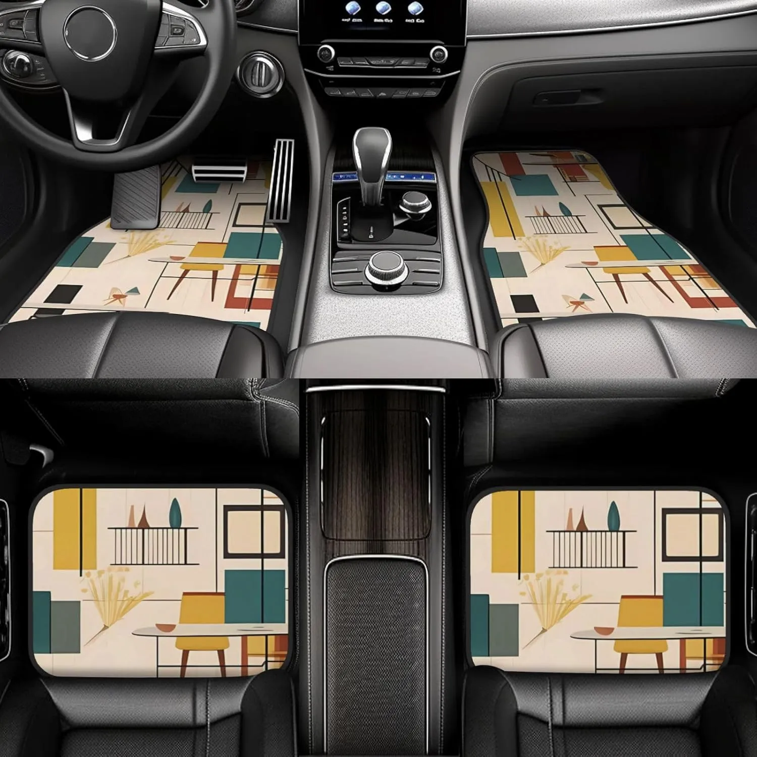 Car Floor Mats Four-Piece Set Non-Slip Automotive Front Rear Floor Foot Mats Mid Century Modern Car Mats Car Accessories Universal Car Floor Carpets for Car Trucks SUV Sedans